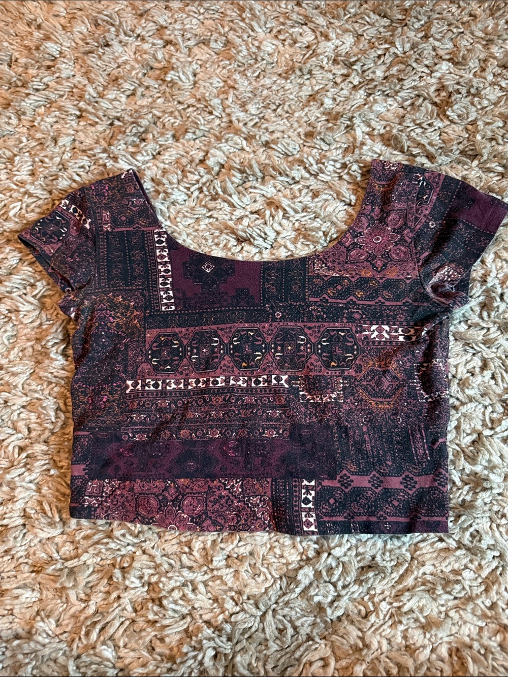 Y2K Garage Burgundy Patchwork Boho Grunge Crop Top